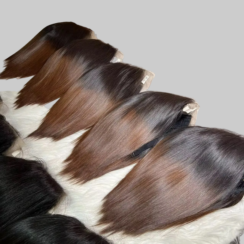 13x4 lace bob double drawn bone straight ombre brown color  250% 14 inch